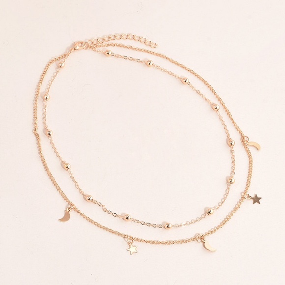 Moon & Stars Gold Layered Choker Bib Necklace - Picture 6 of 6